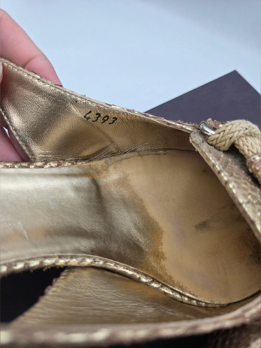 Pre- owned Prada snakeskin braided accents slingback pumps in a metallic gold